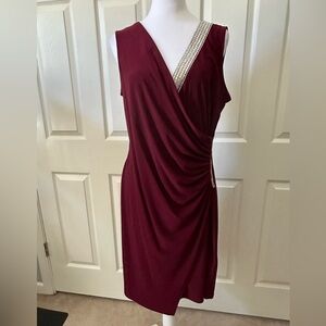 MSK Rhinestone embellished Dress, sleeveless, faux wrap, Large